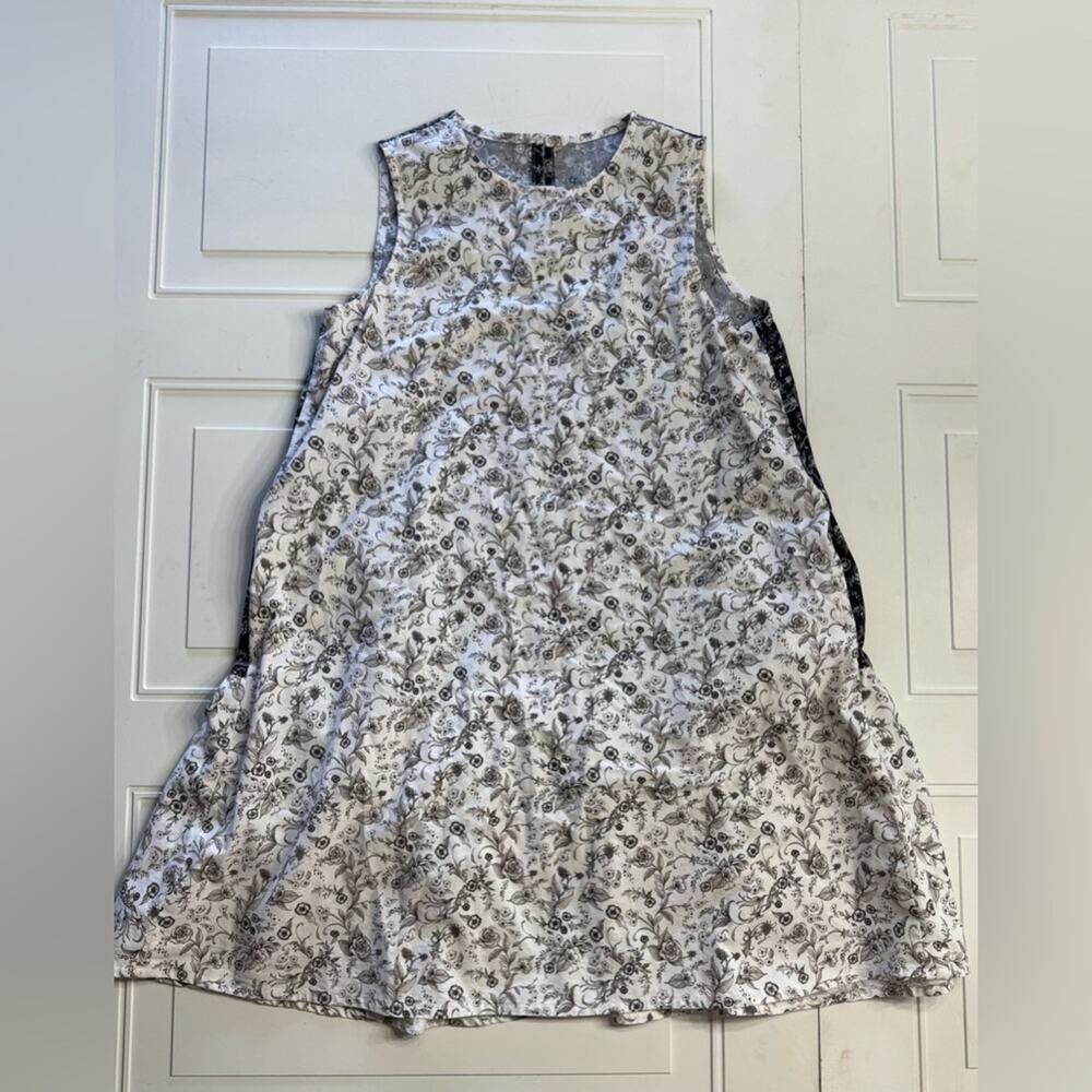 Womens Sz M/L Handmade White‎ Black Floral Midi Flowy Summer Sun Dress